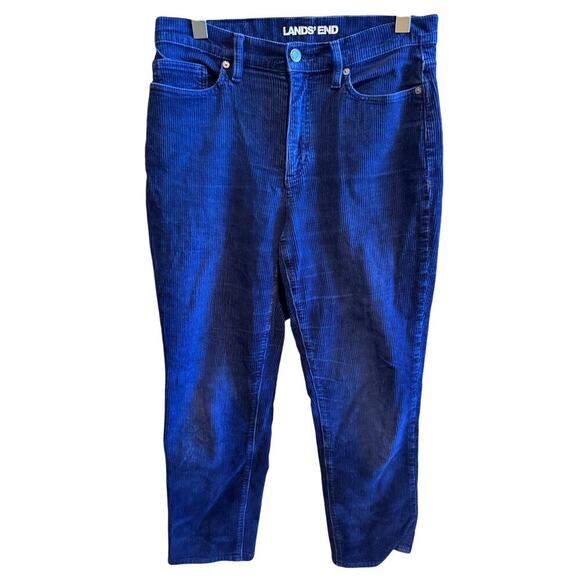 Lands' End Navy Blue Corduroy Straight Leg Mid Rise Women's Pants Jeans Sz 8 - Picture 1 of 13